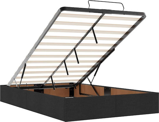 Ottoman Bed Semi-Double Upholstered with Black Fabric with Storage Space Slats & Mattress 120x190cm