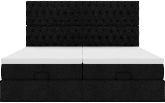 Doppelbett Beziehen Mit Stoff Schwarz Mit Lattenrost & Matratze 160x200cm