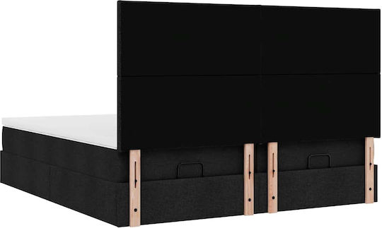Double Bed Upholstered with Fabric Black with Slats and Mattress 160x200cm