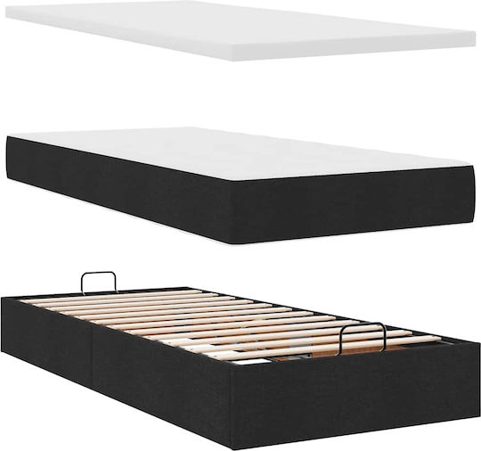 Doppelbett Beziehen Mit Stoff Schwarz Mit Lattenrost & Matratze 160x200cm