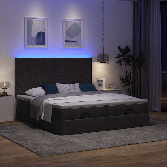 Double Bed Upholstered with Fabric Black with Slats and Mattress 160x200cm