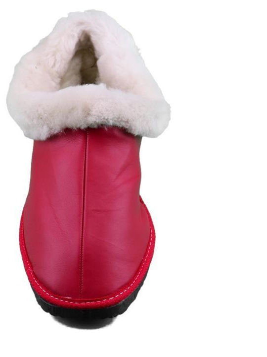 Closed Leather Women's Slippers in Red color