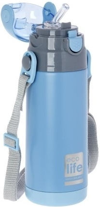Ecolife Kids Water Bottle Thermos Stainless Steel with Straw Light Blue 300ml