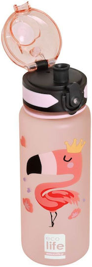 Ecolife Kids Water Bottle Plastic with Straw Flamingo 500ml