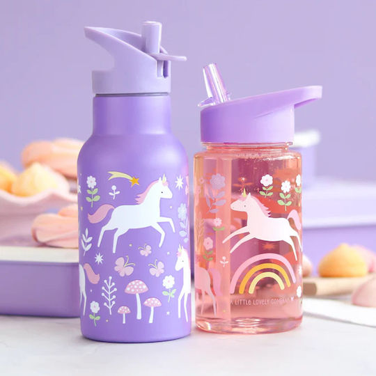 A Little Lovely Company Kids Water Bottle Thermos Unicorn Stainless Steel with Straw 350ml (Various Designs/Colours)