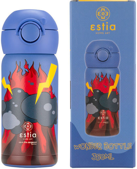 Estia Wonder Bottle Save the Aegean Kids Water Bottle Thermos Stainless Steel with Straw Non Spill Lava Splash 350ml