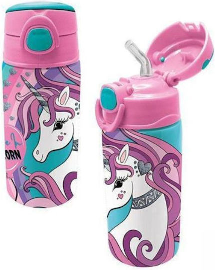 Graffiti Kids Water Bottle Unicorn Stainless Steel with Straw Pink 500ml