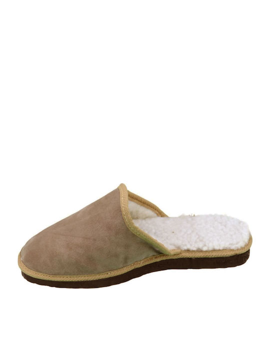 Lederne Winterliche Herrenhausschuhe Beige