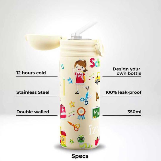 Izy Bottles Kids Water Bottle Stainless Steel with Straw Non Spill Yellow 350ml