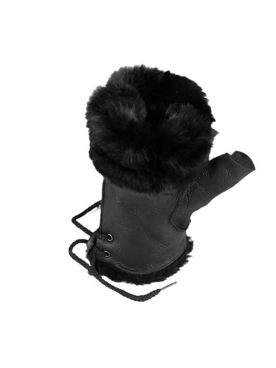 Women's Leather Fingerless Gloves Black