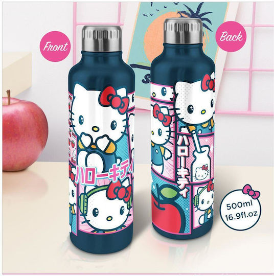 Paladone Kids Water Bottle Thermos Hello Kitty Stainless Steel with Screw Cap Non Spill 500ml