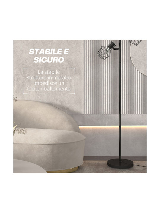 HomCom Floor Lamp H169xW41cm. with Socket for Bulb E27 Black