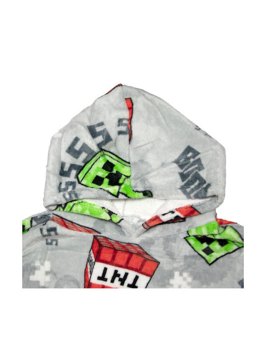 Minecraft Παιδική Κουβέρτα Μπλούζα Fleece Coral Μανίκια Κουκούλα Aym076127 Γκρι
