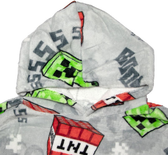 Minecraft Kinderdecke Hoodie Fleece Korallenärmel Kapuze Aym076127 Grau