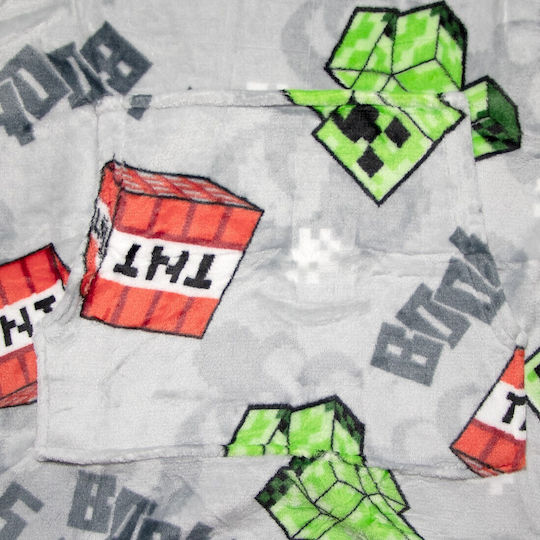 Minecraft Kinderdecke Hoodie Fleece Korallenärmel Kapuze Aym076127 Grau