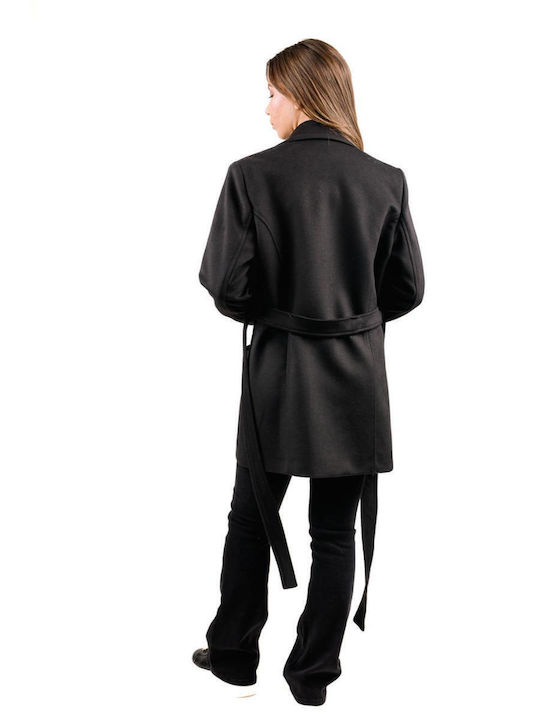 Damen black Kurzmantel mit Gürtel