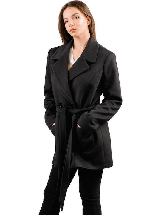 Damen black Kurzmantel mit Gürtel
