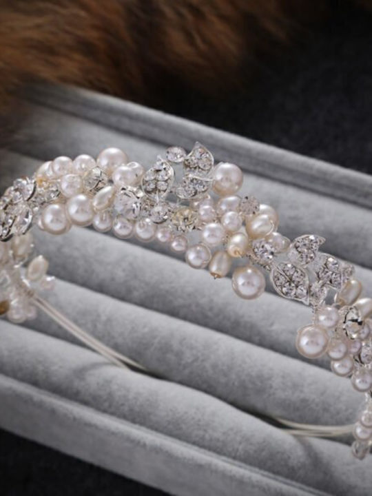 Rosarina Wedding Headpiece Ba22 Hair Jewelry Beads Pearls Silver Hrd-ba22
