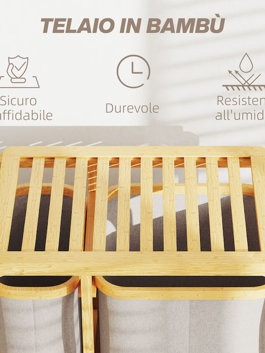 HomCom Καλάθι Απλύτων Bamboo με Καπάκι 50x32x69.7cm Μπεζ
