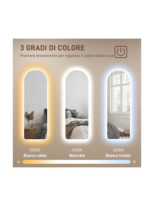Homcom Wandspiegel Gebogen Verstellbare LED-Beleuchtung Touch-Steuerung Gehärtetes Glas 40x3x120 cm 831-891v90cr