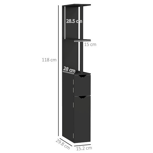 Kleankin Floor Bathroom Column Cabinet L15.2xD29.8xH118cm Black
