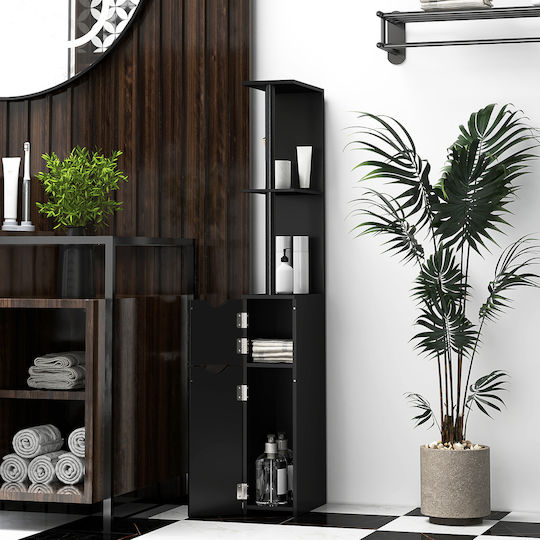 Kleankin Floor Bathroom Column Cabinet L15.2xD29.8xH118cm Black