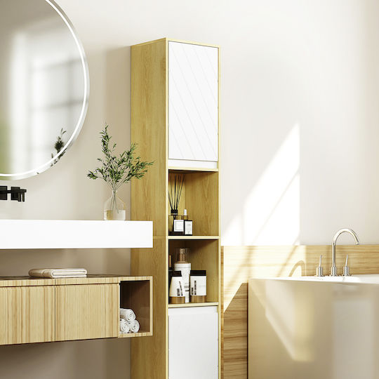 HomCom Badezimmersäule Boden H30xB24xH170cm Eiche