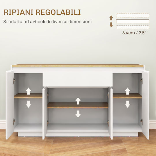 Homcom Moderner Küchenbuffet 3 Schubladenschränke Verstellbare Regale 140x40x75 cm Weiß 83b-196v80wt
