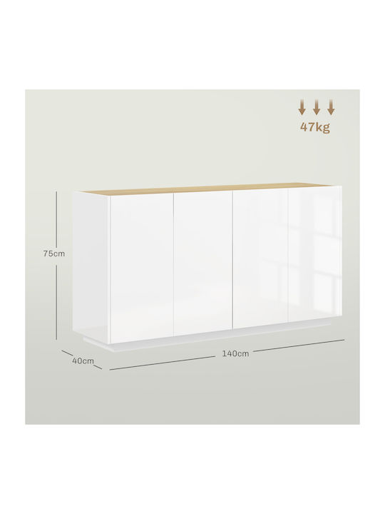 Homcom Modern Sideboard Cabinet 2 Doors Soft Close Adjustable Shelves 140x40x75cm White Glossy 83b-197v80wt