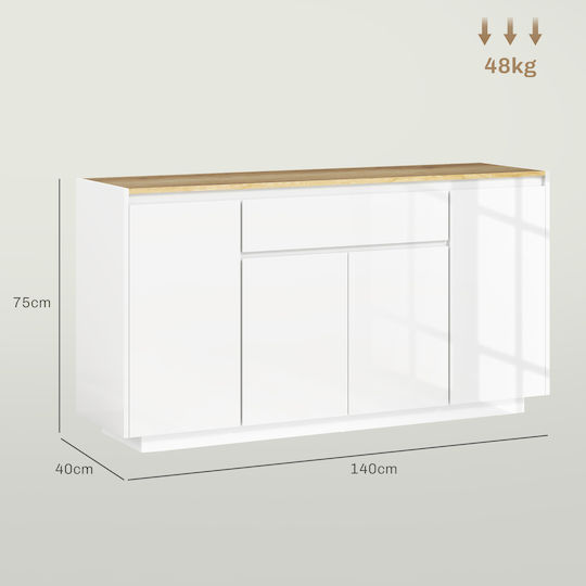 Homcom Moderner Küchenbuffet 3 Schubladenschränke Verstellbare Regale 140x40x75 cm Weiß 83b-196v80wt