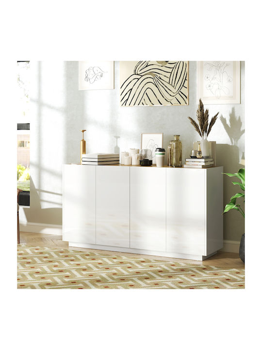 Homcom Modern Sideboard Cabinet 2 Doors Soft Close Adjustable Shelves 140x40x75cm White Glossy 83b-197v80wt