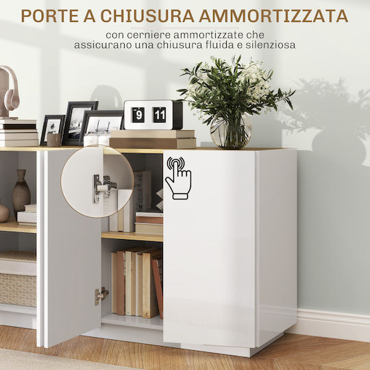 Homcom Moderner Sideboard-Schrank 2 Türen Soft-Close Verstellbare Regale 140x40x75cm Weiß Glänzend 83b-197v80wt