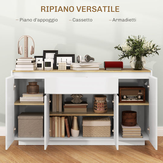 Homcom Moderner Küchenbuffet 3 Schubladenschränke Verstellbare Regale 140x40x75 cm Weiß 83b-196v80wt