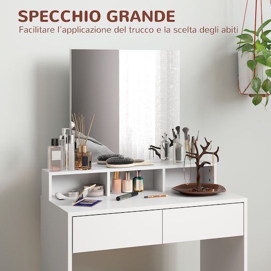 Homcom Schminktisch Spiegel 3 Regale 2 Schubladen Hocker Holz 75x38x135 cm Weiß 831-925v00wt