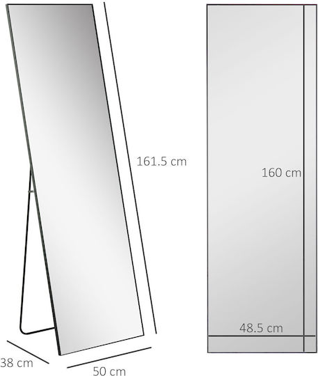 HomCom Floor Mirror with Black Metal Frame 161.5x50cm