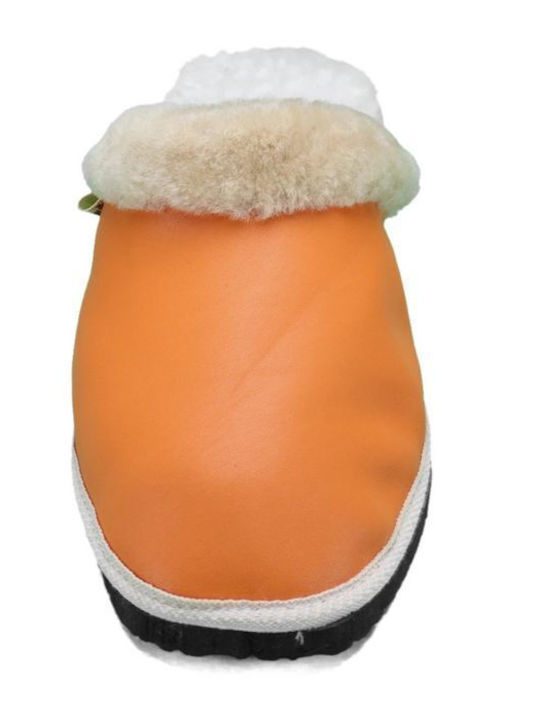 Anatomical Leather Women's Slippers in Orange color