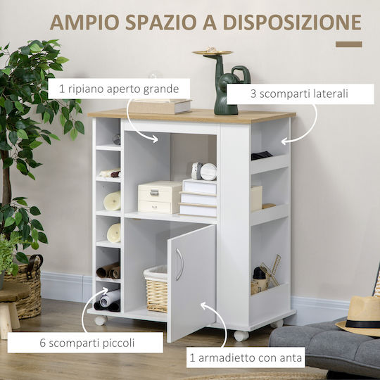 HomCom Ραφιέρα Κουζίνας Ξύλινη Λευκή 75x39.5x88cm
