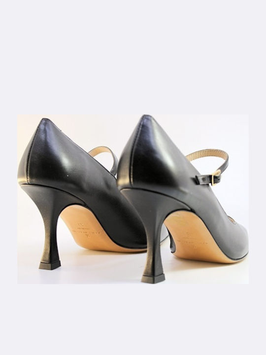 Leather Black High Heels with Strap