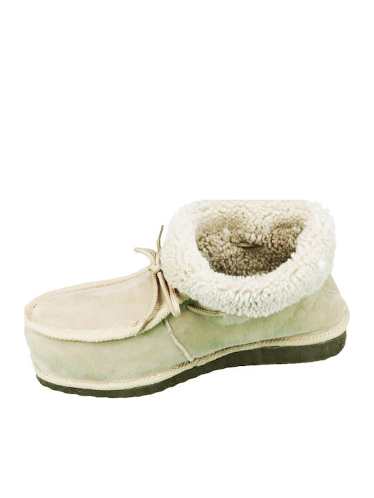 Heel Enclosed Men's Slippers with Fur Εκρού