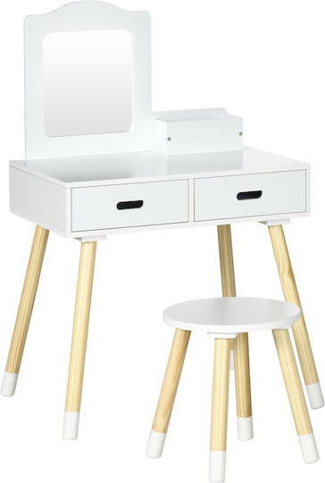 Zonekiz Kinder Schminktisch Set Frisiertisch Hocker Spiegel 2 Schubladen Weiß Holz 316-005v00wt