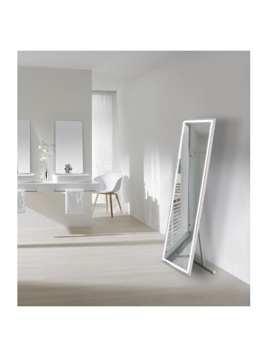 Ebir Iluminacion Oglindă De Podea Cu Cadru Din Aluminiu Alb Și Iluminare LED 160x50cm