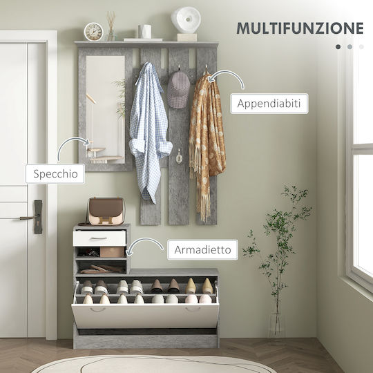 Entry Furniture with Mirror / Hanger & Shoe Rack Gray 90x10x102cm