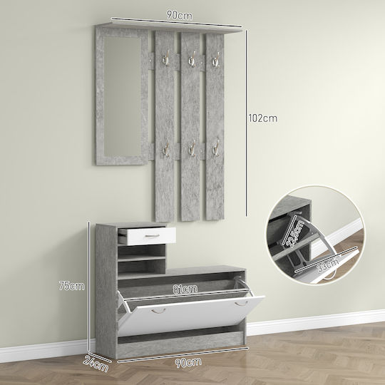 Entry Furniture with Mirror / Hanger & Shoe Rack Gray 90x10x102cm