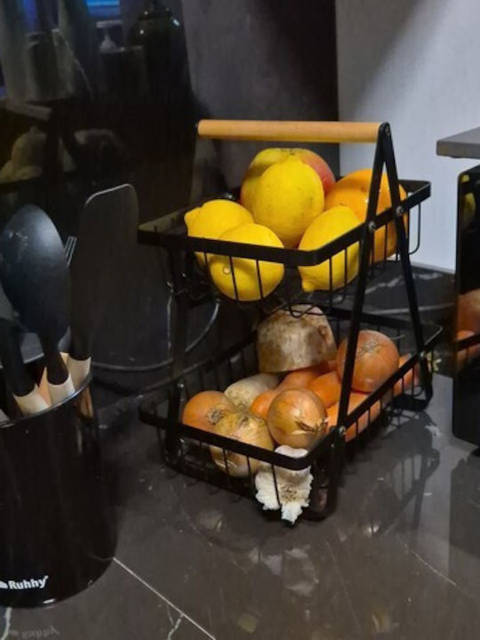 Ruhhy Fruit Bowl Metallic 2 Levels Black 30x27x17.5cm