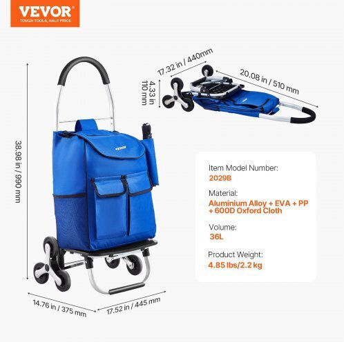 Vevor Καρότσι Μεταφοράς Πτυσσόμενο για Φορτίο Βάρους έως 68kg
