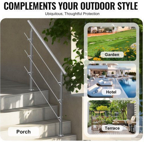 Vevor Handrails 47.2" Outdoor Steps 3 Rods Porch Deck Bxgslzfs120ccrs3ev0