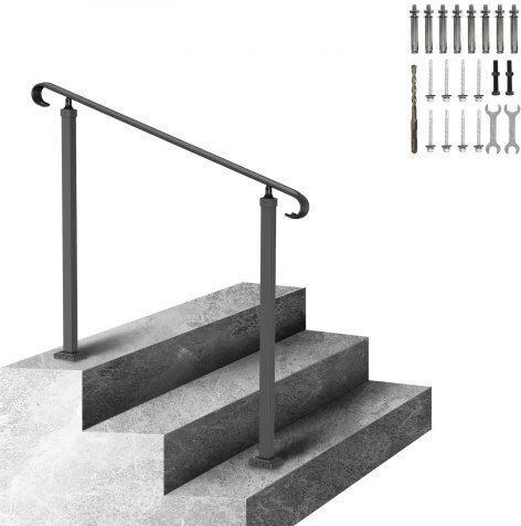 Balustradă din fier Vevor, balustradă neagră reglabilă pentru 2-3 trepte exterioare, kit de instalare Ltfs1.2mlzfs00001v0