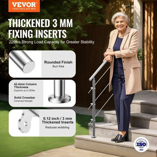 Vevor Handrails 47.2" Outdoor Steps 3 Rods Porch Deck Bxgslzfs120ccrs3ev0