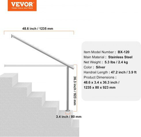 Vevor Stainless Steel Handrails 120cm Outdoor Steps 47.3in Bxgdlzfs120cr5f2iv0