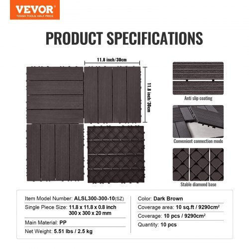 Vevor Placă pentru Podea de Grădină 30.48x30.48buc 10buc